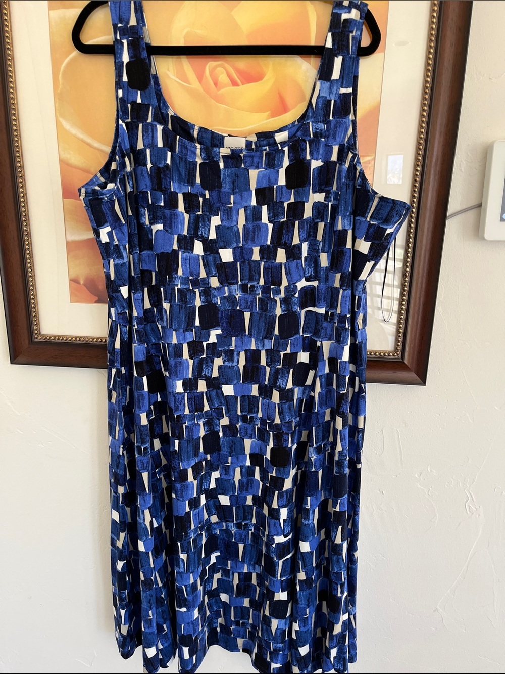 NIC+ZOE Blue and White Geometric Tank Dress